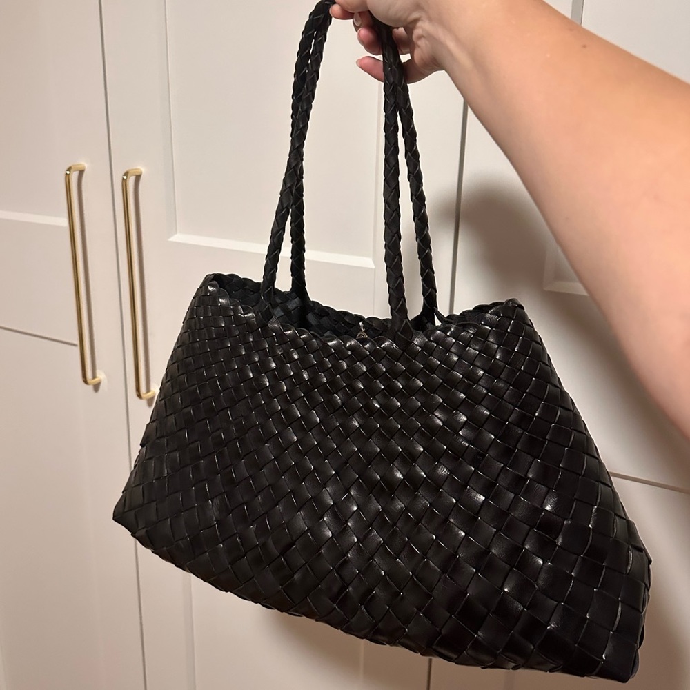 Dragon Diffusion Large Woven Leather Tote Bag in Black